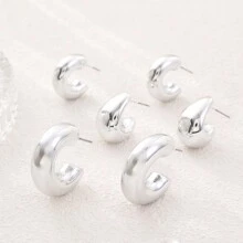 新品镂空朋克风格泪珠银耳钉，适合女士，时尚舞台，复古，影响者，独特而迷人，适合日常搭配 - 銀色 - 查看 3