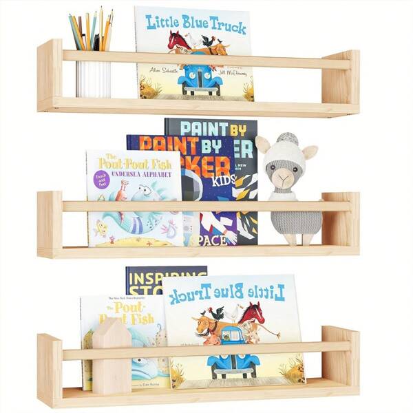 1 o 3 piezas Estantes flotantes para vivero, estantes de libros de madera para vivero para pared, estantería de pared de 16 pulgadas para niños, estantes de madera maciza montados en la pared para libros, juguetes y almacenamiento de decoración, juego de 3