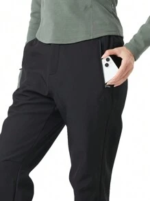 TECTOP Women's Thermal Lined Soft Shell Zipper Pockets Outdoor Sport Hiking Ski Pants For Autumn And Winter,Fleece - Black - View 6