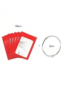 50pcs Self-Sealing Bags And 1pc Metal Round Ring DIY Diamond Painting Accessories, Colored Plastic Thin Film Self-Seal Bags For 5D DIY Artificial Diamond Painting Tools, Self-Adhesive Bags For Mosaic Cross Stitch Small Accessories, Beads Stringing Diamond Glue Stone Storage Seal Bags, Reusable Aluminum Foil Pouches For Crafts