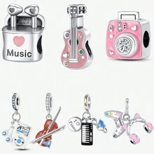 1 Piece Of Music Series Headphones, Guitar, Electronic Keyboard Charm Silver Plated Suitable For Original Bracelet Necklace DIY Jewelry