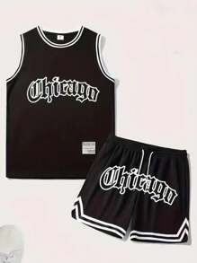 (Two Pieces Set) Men's Set Summer Style Skin Friendly Fashionable Versatile Comfortable Sports Basketball Suit Personalized Printed Sleeveless Tank Top Shorts