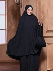 1pc Women's Solid Color Instant Hijab, Prayer Long Khimar, Islamic Comfortable Veil Suitable For Long Robe, Daily Matching - Chin Khimar - View 16