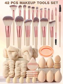 24/39/42/44/49/56/57PCS Makeup Tools Set Including:1pc Multi-Functional Zipper Toiletry And Cosmetic Bag Waterproof+ Makeup Brush Set+5PCS Makeup Sponges+5PCS Mini Makeup Sponges+5PCS Triangle Powder Puffs+5PCS Mini Air Cushion Powder Puffs+1pc Hairband+2PCS Hand Bowl Strap+1pc Makeup Brush Cleaning Tools - 彩色 - 查看 12