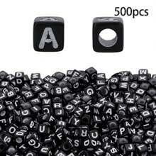 100pcs/300pcs/500pcs/700pcs Loose White Square Acrylic Letter Beads, 6x6mm, With Black Letters A-Z, For Jewelry Making And DIY Bracelets, Necklaces, Keychains