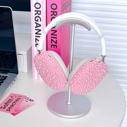 غلاف وقائي محبب باللون الوردي مرصع باللؤلؤ الصناعي متوافق مع سماعات Apple Max، غطاء فاخر لسماعات Max