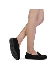 DREAM PAIRS Women's Fuzzy House Slippers Cozy Faux Fur Micro Suede Moccasins Slip On Loafer Shoes For Indoor And Outdoor - 黑色 - 查看 5