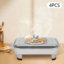 SENDERPICK 4 Pcs Chafer Pan Buffet Tray With Lid Chafing Trays Rectangular Chafing Dish - Silver - View 4