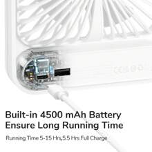 JISULIFE Portable Fan Battery Rechargable Fan,180°Foldable Personal Desk Fan, 4 Speeds Adjustable For Home Office Travel Outdoor - 白色 - 查看 7