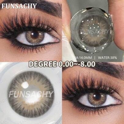 عدسات لاصقة طبية رمادية من FUNSACHY بقوة -1.00 إلى -8.00 ديوبتر، ألوان طبيعية، قطر 14.0 مم، للاستخدام السنوي، مناسبة لأغراض التنكر وتنكر الشخصيات