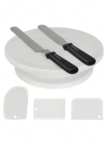 Set de 6 piezas Plataforma giratoria de plástico para tartas, mesa rotatoria de plástico para decorar cremas, pastas y masa, herramientas DIY para hornear