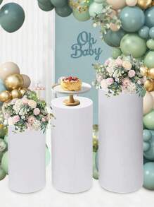 3Pcs/5Pcs White Cylindrical Column Cover,Elastic Dessert Table Cylindrical Cloth Cover,Wedding Decor, Birthday Party Decoration(Not Including The Cylindrical Column)Party Decor Supplies,Bridal Shower Decor,Party Favor