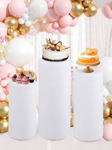 3Pcs/5Pcs White Cylindrical Column Cover,Elastic Dessert Table Cylindrical Cloth Cover,Wedding Decor, Birthday Party Decoration(Not Including The Cylindrical Column)Party Decor Supplies,Bridal Shower Decor,Party Favor