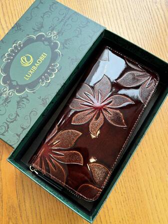 Vintage Embossed Floral Long Wallet For Women Elegant Leather Carved Flower Clutch Purse With Phone Slot Multi-Card Holder Coin Pocket Gifts For Women Valentines