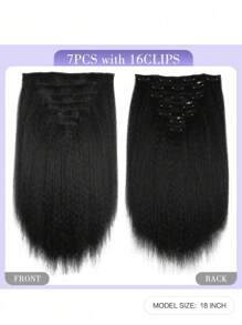 7 Pcs 14/18/22 Synthetic Yaki Kinky Clip Ins Hair Extensions For Full Head Yaki Straight Clip Ins Synthetic Hair Extensions Brown - Multicolor - View 3