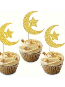 36pcs Shiny Crescent Star Cake Toppers For Festival Cakes, Party Decorations - Gold - View 8