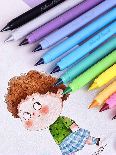 12 Pieces Erasable Permanent Colored Pencils Set - Long-Lasting Writing Infinite Triangular Pencils For Student Coloring, Never-Sharp Forever Inkless Pencils For Sketching, Drawing, School Supplies Back To School