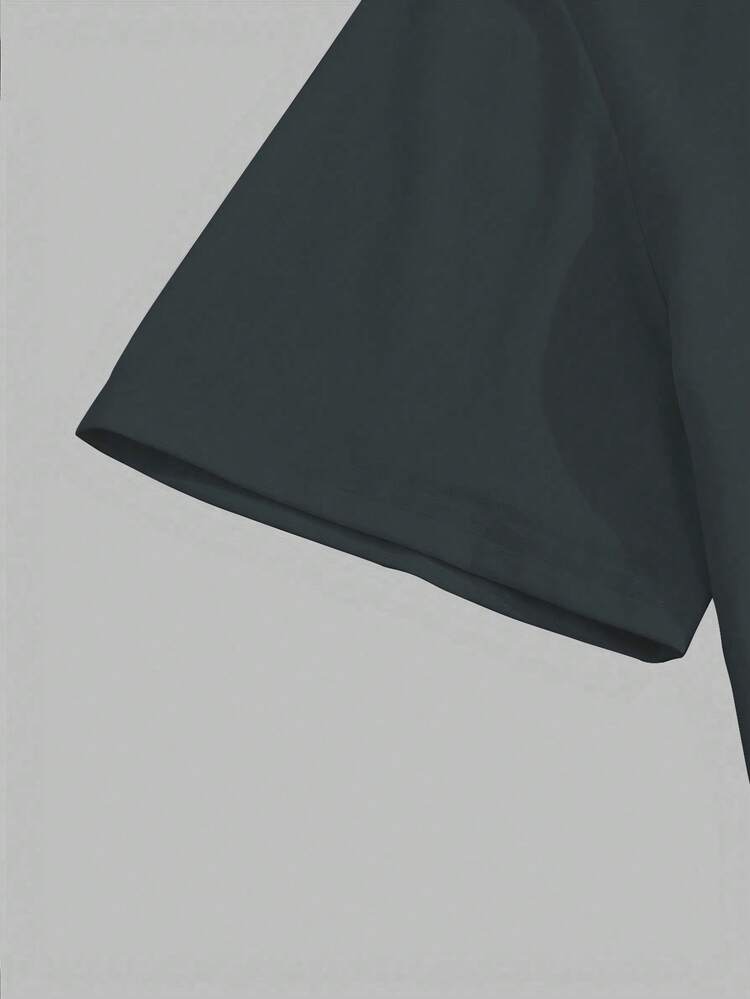 Men's Summer Slogan & Letter Graphic Print Round Neck Short Sleeve Casual T-Shirt - Dark Grey - View 3