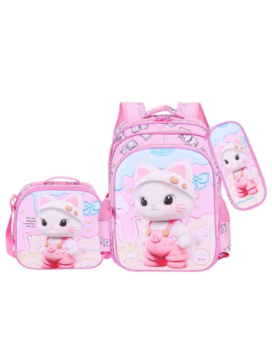 3 In 1 Kit Kids Backpack 3D PU School Bag Set Cute Cartoon Baby Girls - 16A-33-3 - Xem 1