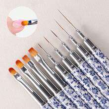 Set de 9 piezas de pinceles para arte de uñas, bolígrafos para diseño de arte de uñas, herramientas de pintura, cepillo para uñas, cepillo para limpiar uñas, pincel liner para arte de uñas, regalo para salón de belleza para niñas y mujeres - Azul y blanco - Ver 6
