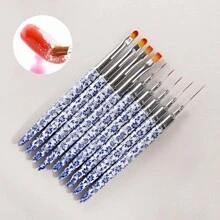 Set de 9 piezas de pinceles para arte de uñas, bolígrafos para diseño de arte de uñas, herramientas de pintura, cepillo para uñas, cepillo para limpiar uñas, pincel liner para arte de uñas, regalo para salón de belleza para niñas y mujeres - Azul y blanco - Ver 4