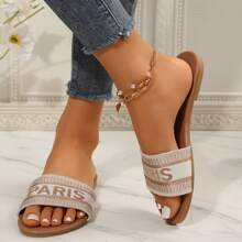 Monogrammed Embroidered Sandals For Women - Comfortable And Stylish Open-Toe Slippers Perfect For Summer And The Beach - Màu be - Xem 9