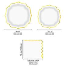 10/20/40pcs,White Scalloped Paper Plates,Cups And Napkins With Gold Border 9 Inch Disposable Plates ,7 Inch Disposable Plates And Napkins.Decorative Scalloped Plates Cake Paper Dessert Plates For Birthday Wedding Shower Party Supplies(White) - Multicolor - View 14