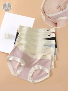 5 piezas de bragas sin costuras de soporte abdominal de baja cintura con forma en V para mujeres embarazadas - Multicolor - Ver 1