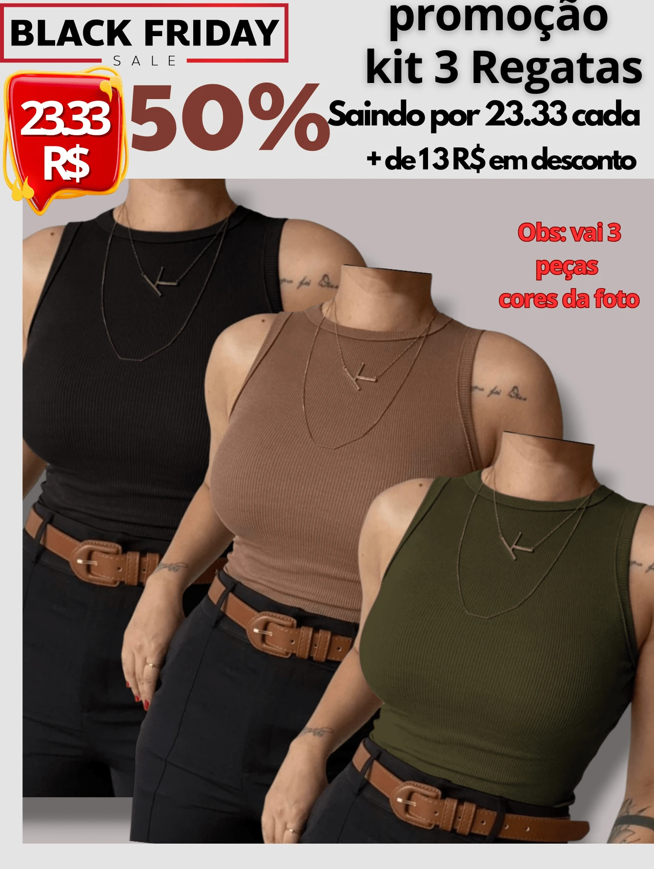 Women's Basic Ribbed Tank Top Ribana - 1Schwarz 1Armeegrün 1Braun - Übersicht 1