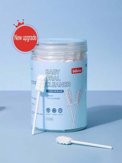 30pcs Individually Wrapped Disposable Gauze Material Wave Brush Head, Used As A Tool For Cleaning Baby's Tongue Coating And Oral Hygiene