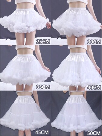 35cm Enagua de unicolor de poliéster de doble capa con estilo de nube esponjosa, para faldas Lolita y ropa de otoño para mujeres
