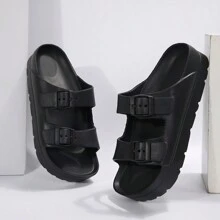 Adjustable Double Buckle Sandals For Women - Fashionable,Waterproof,And Comfortable Flat Shoes With - Perfect For The Beach - Black - View 7