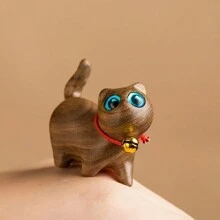 1pc Handmade Wooden Carving Bell Cat Figurine, Home Decor, Office Desk Ornament, Cute Kitty, Gift For Cat Lovers,Home Decor,Kitchen Decor Decor,Room Decor,Christmas Decor,Party Decor,Decorative Crafts,Desk Ornaments,Table Decorative Ornaments,Party Gift Decorations,Christmas Decorations,Christmas Gift.