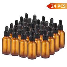 Gói 24 chai nhỏ giọt thủy tinh màu hổ phách 1oz kèm 2 phễu thép không gỉ và ống nhỏ giọt thủy tinh dài cùng chổi vệ sinh - Chai du lịch chống rò rỉ 30ml đựng chất lỏng như tinh dầu trang trí phòng tắm gia đình mùa hè trở lại trường - màu nâu - Xem 2