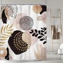 1PC Boho Abstract Mid Century Shower Curtain, Black Pink Gold Leaves Plant Neutral Simple Aesthetic Minimalist Chic Modern Geometric Bathroom Decor Set Fabric 12 Packs Plastic Hooks Fall Decor Bathroom Accessories Back To School