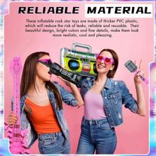 Conjunto de accesorios inflables de banda de rock: Guitarra, Saxofón, Micrófono, Teclado - Decoraciones retro de los años 80 y 90 para fiestas temáticas, festivales, eventos y fondos para photobooth - Multicolor - Ver 8