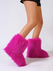 Women's Winter Warm Round Toe Anti-Slip Fluffy Mid-Calf Furry Snow Boots, Fashion & Personalized