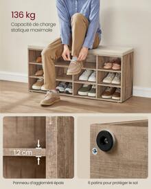 VASAGLE Shoe Changing Stool - Camel - View 3
