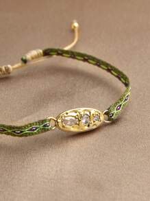 1 chiếc Vòng tay nữ dây bện mạ vàng 18K Bohemian có thể điều chỉnh được với đá Zirconia nhân tạo - màu xanh lá - Xem 2