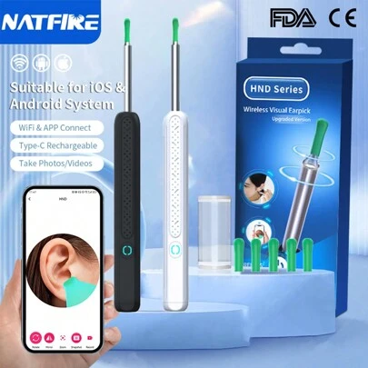  NATFIRE Ear Wax Removal Tool With Mini Camera & LED Light, Replaceable Ear Spoon Tips, Easy & Painless Earwax Cleaning For Adults, Compatible With IOS & Android. An Ideal Gift For Thanksgiving, Christmas, Promotion, Back To School, Travel, And Home Use.