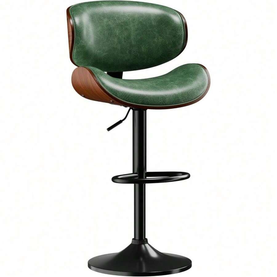 Bar Stools Set Of 2, Adjustable Swivel Leather Bar Stools For Kitchen Island, Mid Century Modern Counter Height Bar Chairs Barstools With Back & Footrest (Black) - Green - View 1