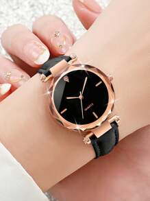 Ladies' Fashionable Simple Quartz Wristwatch With Scale Dial And Leather Strap As A Gift For Students Returning To School
