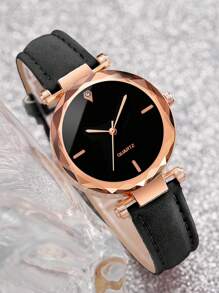 Ladies' Fashionable Simple Quartz Wristwatch With Scale Dial And Leather Strap As A Gift For Students Returning To School