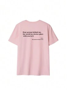 女士标语印花圆领短袖休闲T恤，适合春夏季节，时尚百搭，日常百搭。度假装扮 女士印花T恤 女士白色上衣 黑色上衣 粉色上衣 - 粉色 - 查看 4