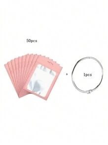 50pcs Self-Sealing Bags And 1pc Metal Round Ring DIY Diamond Painting Accessories, Colored Plastic Thin Film Self-Seal Bags For 5D DIY Artificial Diamond Painting Tools, Self-Adhesive Bags For Mosaic Cross Stitch Small Accessories, Beads Stringing Diamond Glue Stone Storage Seal Bags, Reusable Aluminum Foil Pouches For Crafts