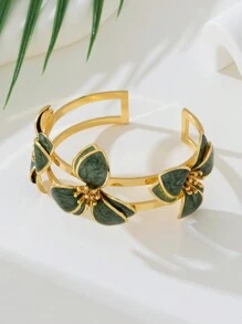 قطعة واحدة من الأساور المزينة بالزهور المزخرفة بقطرات الزيت سحرية للنساء، مناسبة كهدية للزفاف وعيد الحب والأم وعيد الأم - أخضر - مشاهدة 3