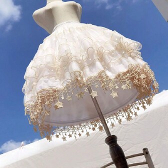 60 厘米金色金属星形网状衬裙，奢华鱼骨结构，可调节日常使用，嘉年华裙撑星形衬裙中长款情人节秋季女士服装