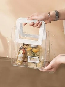 1 pezzo Elegante borsa in PVC con manico per damigelle, borsa regalo trasparente per caramelle da regalare per spose, feste di compleanno e occasioni speciali