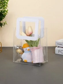 1 pezzo Elegante borsa in PVC con manico per damigelle, borsa regalo trasparente per caramelle da regalare per spose, feste di compleanno e occasioni speciali