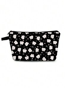 Cute Cartoon Teeth Print Makeup Bag Women Reusable Toiletry Bag Heart Design Storage Pouch Handbag Coin Purse Party Favor Gift School Pencil Case Dentist Gift
